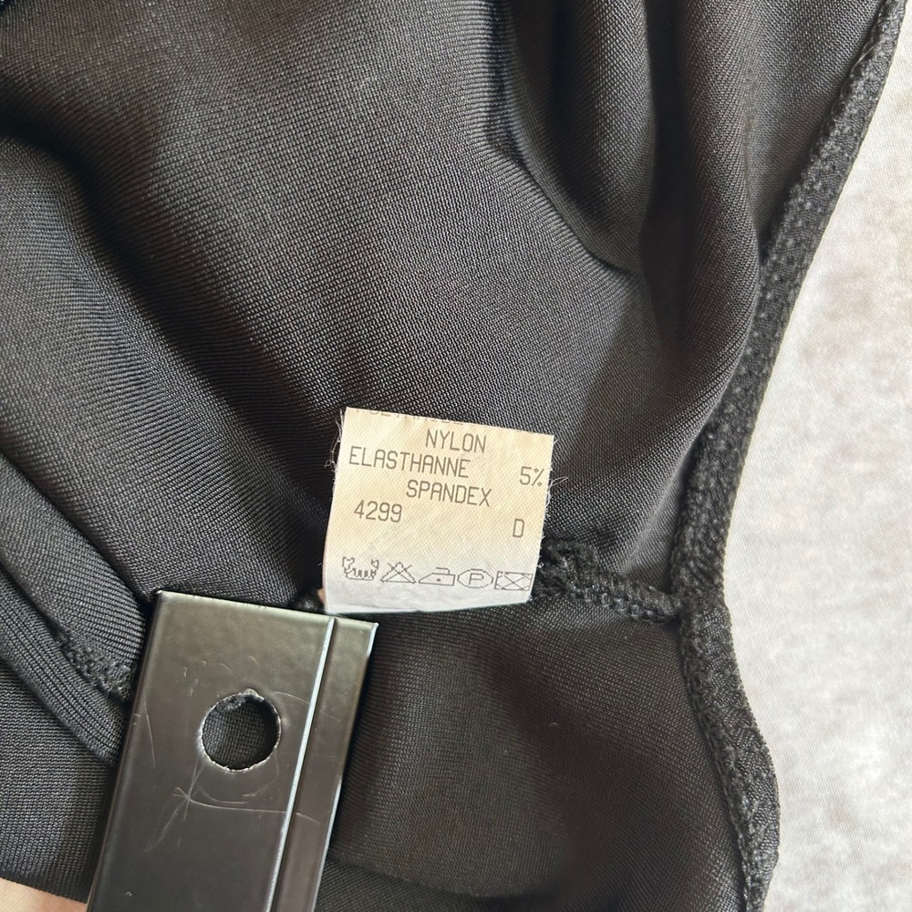 Feelgood Paris Black Mesh Long Sleeve Bodysuit Sheer Panel Notched Neckline M/L - Picture 11 of 11